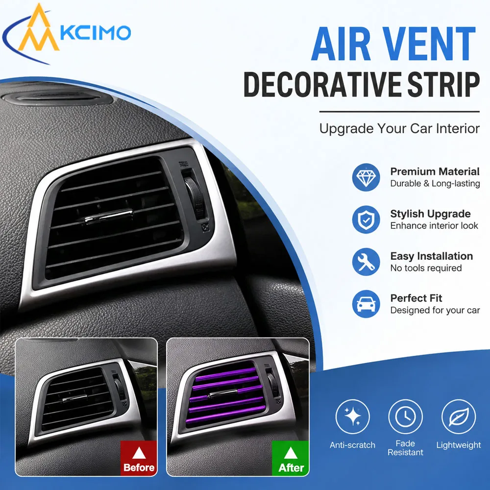 New 10Pcs 20cm U-Shaped Car Air Vent Trim Strips, DIY Chrome PVC Decor Strips for Auto Interior Decoration