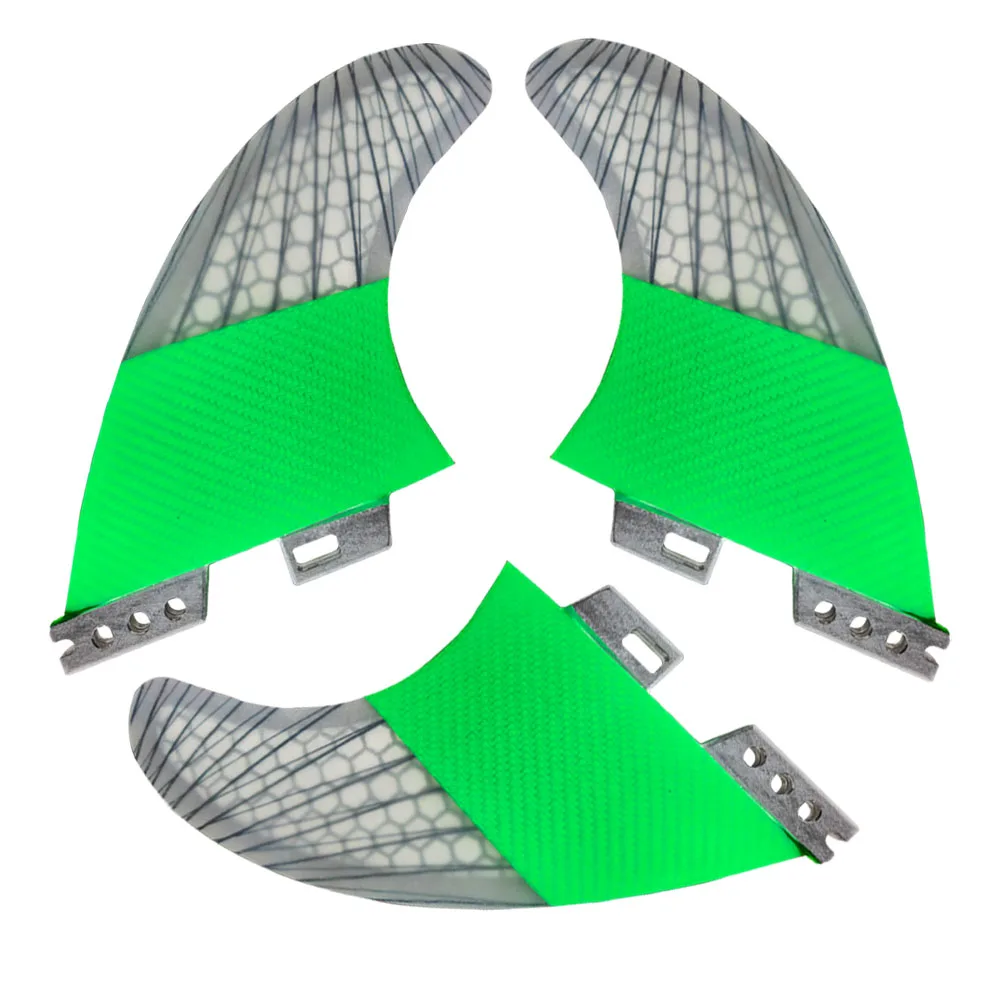 MF Surfboard Fins Tri Fins Set Single Tab Green Electroplated Cloth Fiber Surf Fins FCS G5/G7 Surf Fins Thruster