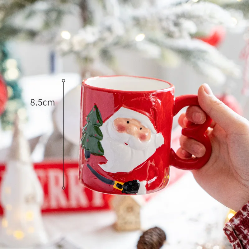 Santa Claus Mug Cartoon Ceramic Coffee Cup Decorate Home Breakfast Drinks Oatmeal Milk Mug Fine Ceramic Coffee Cup Holiday Gifts