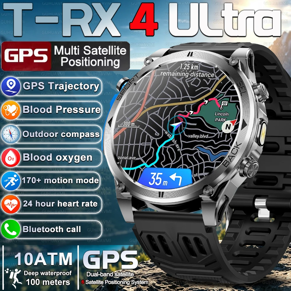 Men T-RX 4 Ultra Smartwatch GPS Trajectory Outdoor Compass Waterproof Call SpO2 24H Heart Rate Multi Sports Tactical Wrist Watc