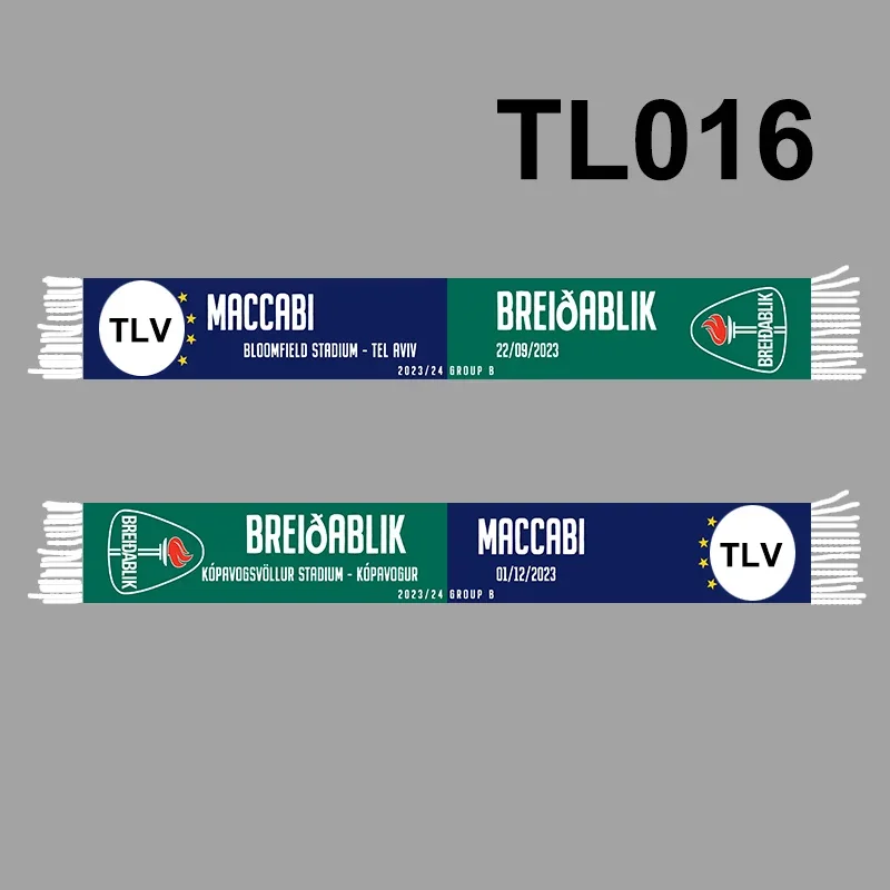 145*18 cm Size 23-24 Maccabi TLV vs Breidablik Scarf for Fans Double-faced Knitted TL016