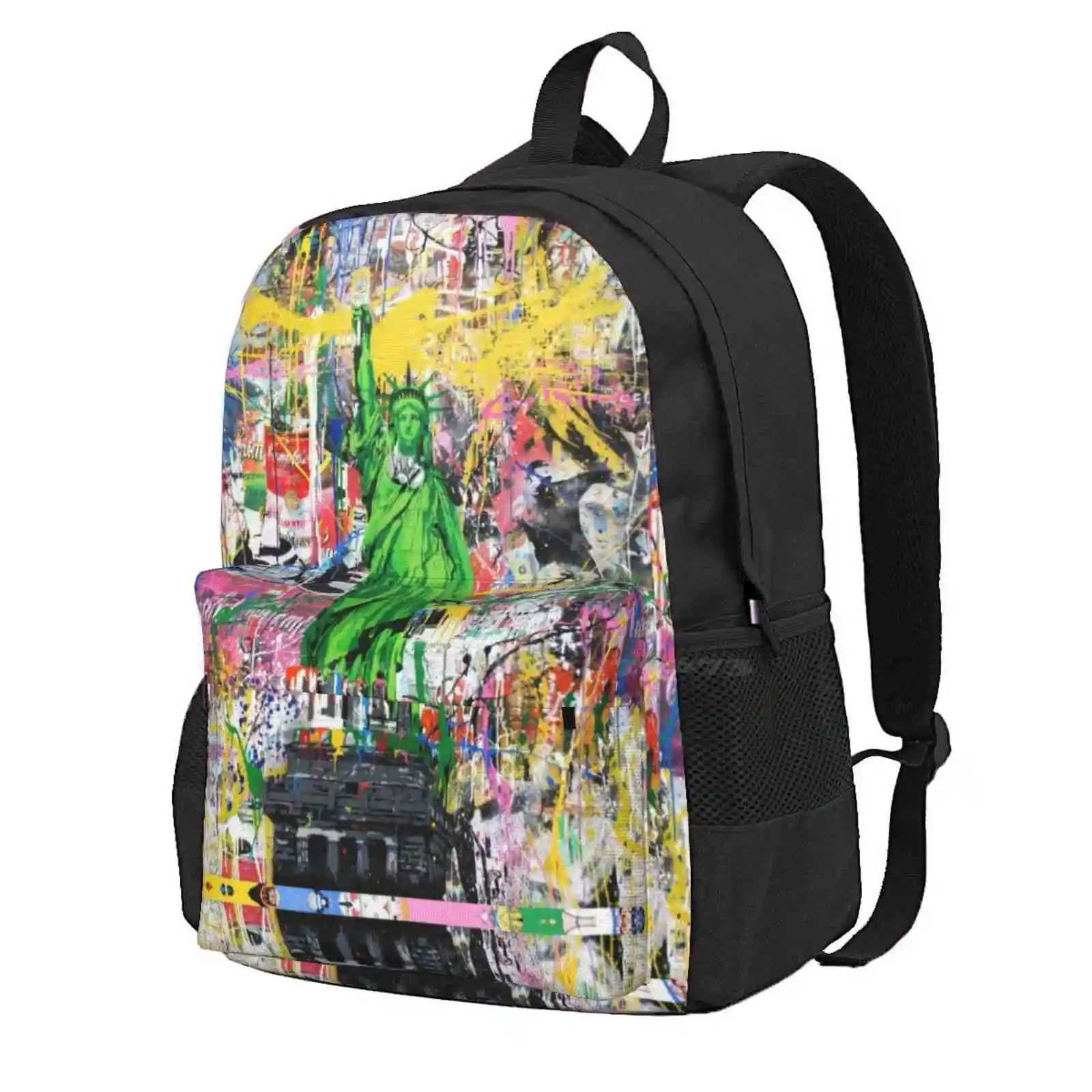 Statue Of Liberty Holding Paintbrush Pop Culture Street Art Mashup Hot Sale Schoolbag Backpack Fashion Bags Banksy Lady Liberty