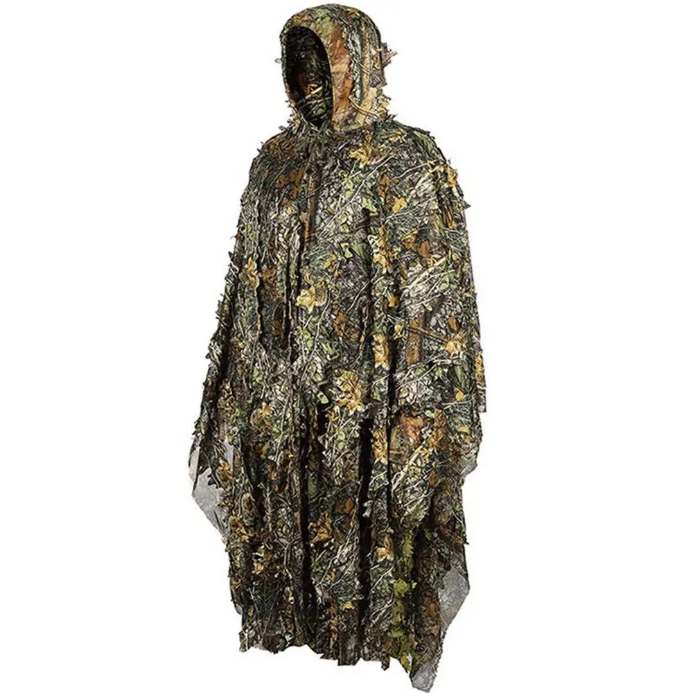 Tactical Gear 3D Leaves Camouflage Woodland Poncho Cloak Ghillie Suits Outdoor Clothing for Hunting Shooting Wildlife Bird Watch