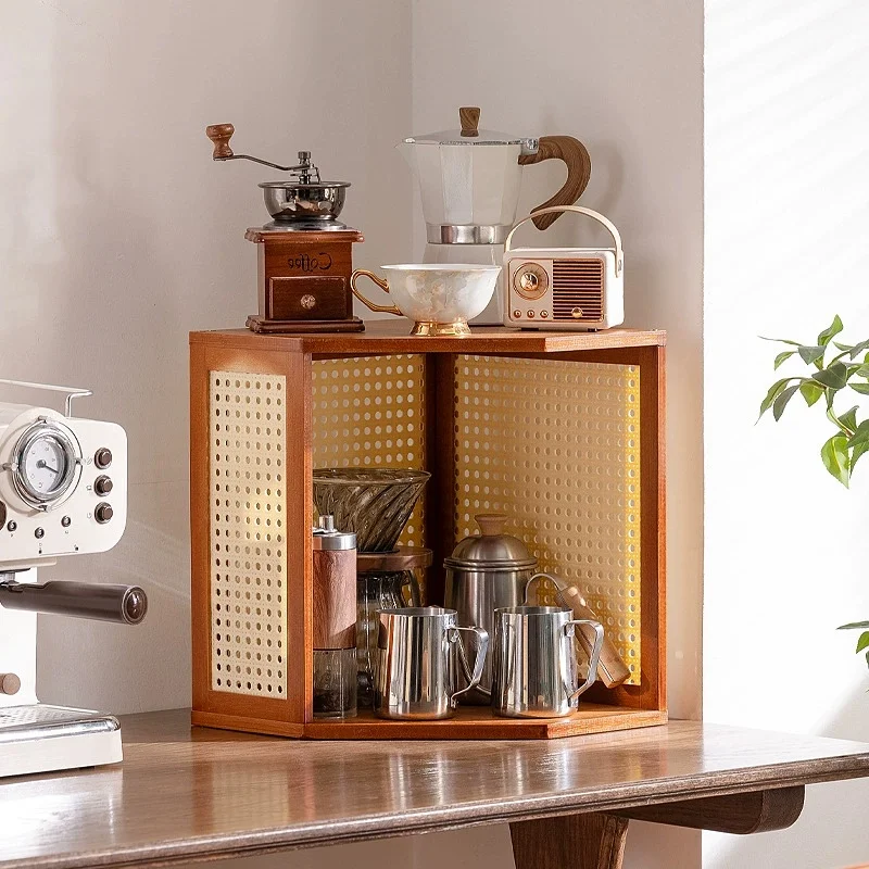 

Desktop Cup Storage Rack Rattan Coffee Equipment Storage Rack Kitchen Cup Holder Cosmetics Perfume Display Rack New Sales