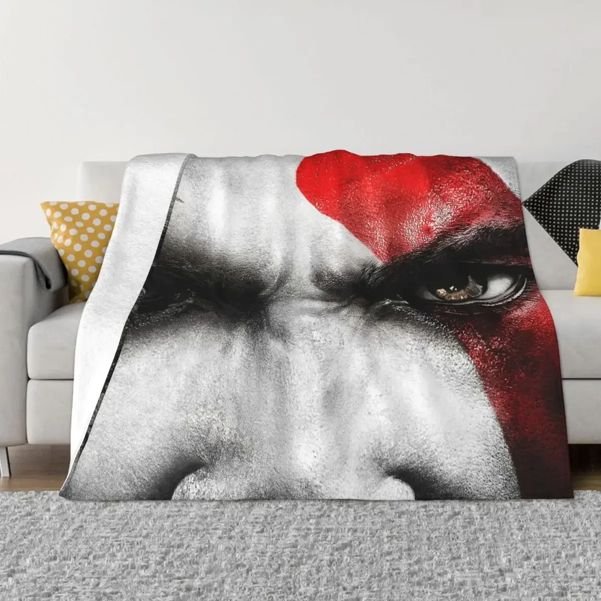 God Of War Game Blankets Flannel Textile Decor Kratos Eyes Multi-function Lightweight Throw Blankets for Bed Outdoor Bedspreads