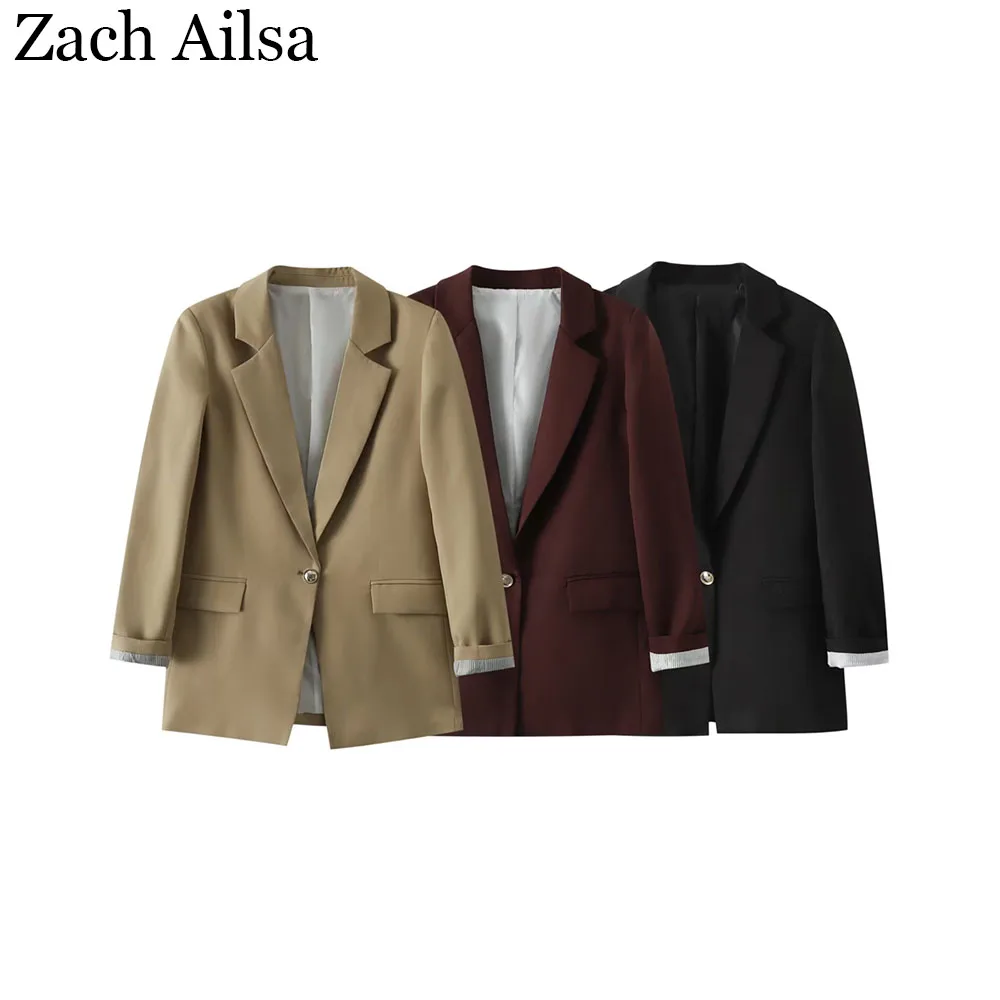 

Autumn new women's casual and loose design, one button long sleeved mid length suit jacket