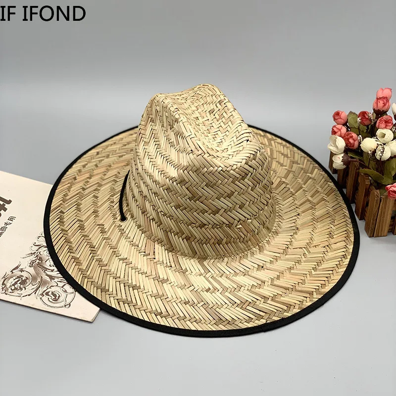 New Popular Tied Rope Lifeguard Hat Summer Sun Straw Hat Ladies Big Eaves Vacation Beach Panama Hats