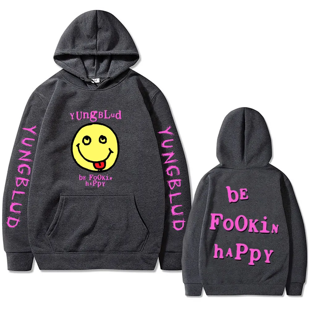 Singer Yungblud Be Fookin Happy Print Hoodie Unisex Casual Fleece Cotton Sweatshirt Men Women Hip Hop Rock Oversized Pullover