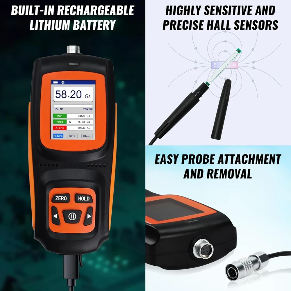 

B84B-Rechargeable Precision Industrial Gauss Meter± 2% Accuracy Magnetometer 0-2500Mt Tesla-Meter Gaussmeter With Hall Probe