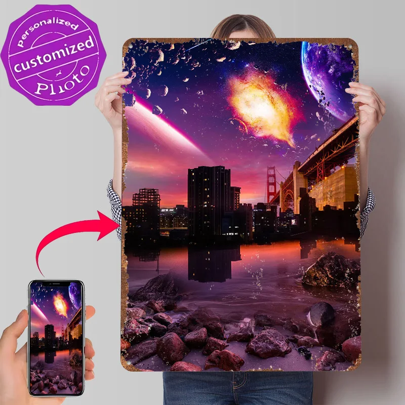 City Bridge Blechposter, personalisierte Wandkunst, Retro-Vintage-Metallschilder für Fan-Zimmer, Schlafzimmerdekorationen, luxuriöse Dekoration, Gaming