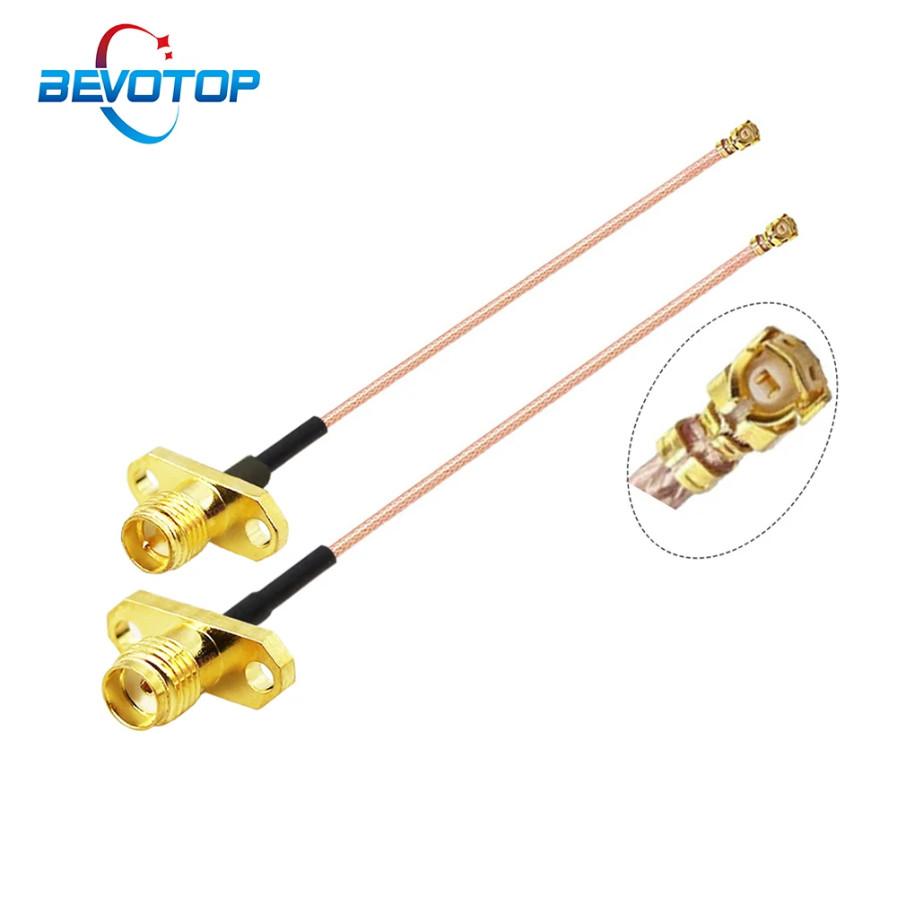 1PCS BEVOTOP 2 Hole Panel Mount RP-SMA Female SMA Flange to 1 Female  U.fl Jack RG178 Cable WIFI Antenna Extension Jumper