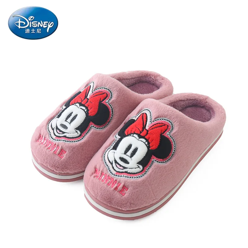 Disney-Zapatillas de casa de invierno para niños, zapatos de dibujos animados de la princesa Frozen, Elsa, algodón, cálidos y antideslizantes para