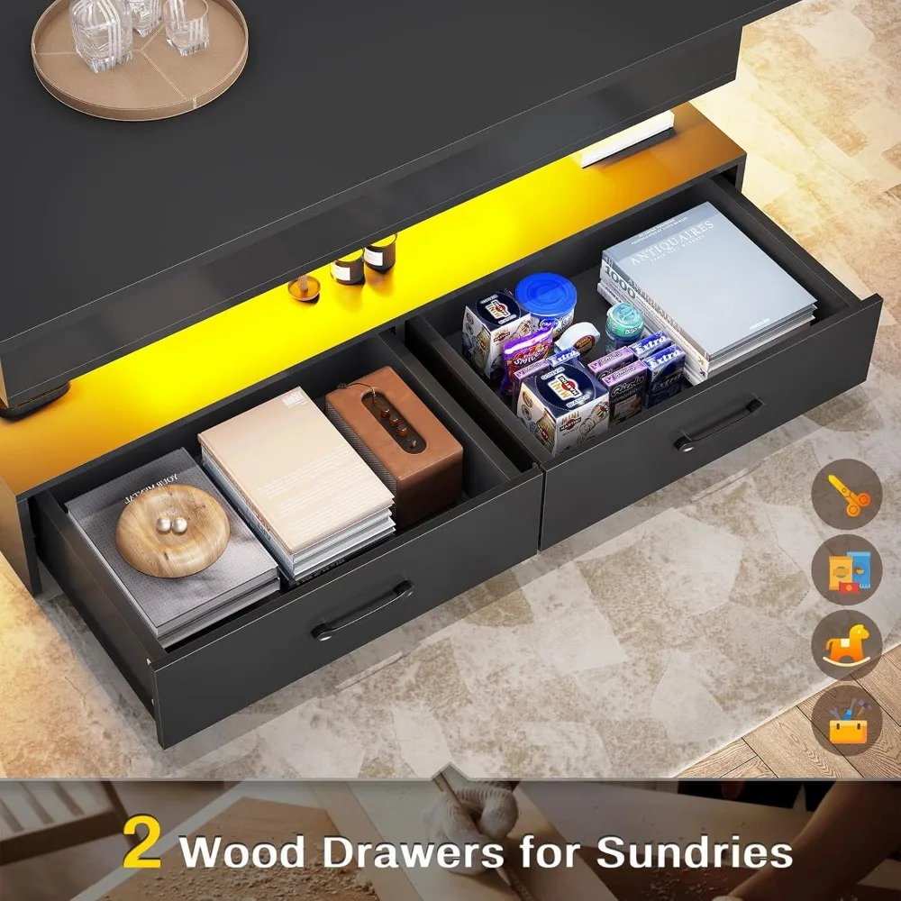 40" Lift Top Coffee Table, Coffee Tables with Storage for Living Room, Small Coffee Table with 2 Drawers & LED Light for Dining