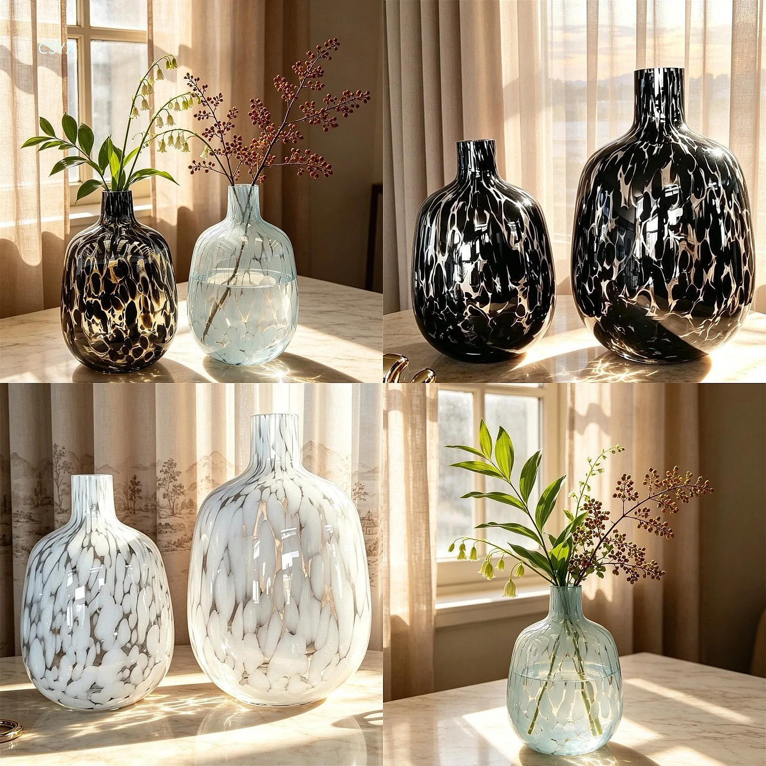 Creative Minimalist Ink Style Transparent Glass Vase for Living Room Table Flower Arrangement Decoration