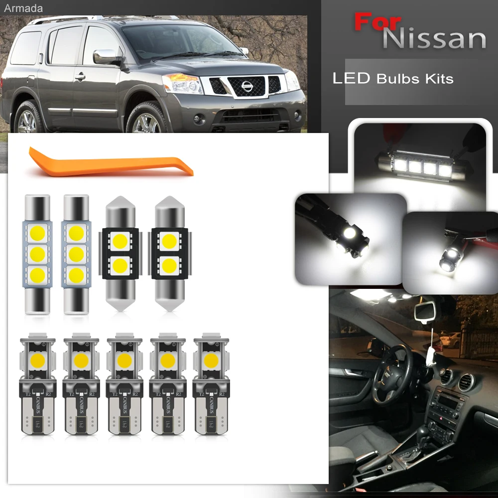 For Nissan Armada 2004-2015 Canbus Led Interior Package Light Kit Map Vanity Mirror Rear Reading Cargo Dome License Auto Bulbs