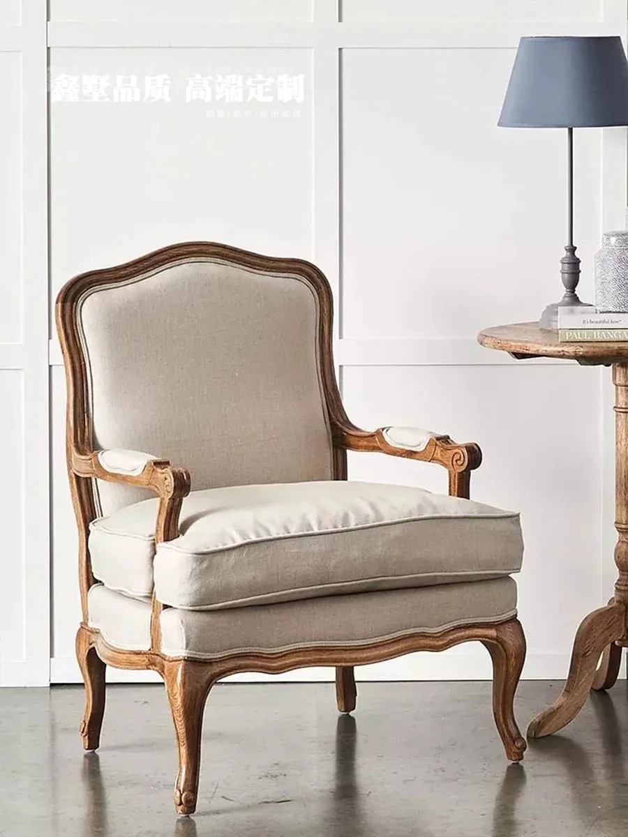 Single leisure chair Balcony Home meeting sofa Ash wood retro negotiation chair Bedroom solid wood lazy chair image 3