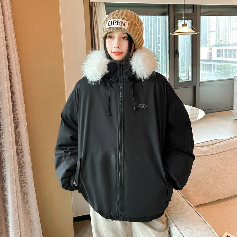 2025 Winter Fur Collar Hooded Women Parkas Fashion Comfortable Design Long Jacket Zipper Pockets Elegant Slim Thick Female Coats