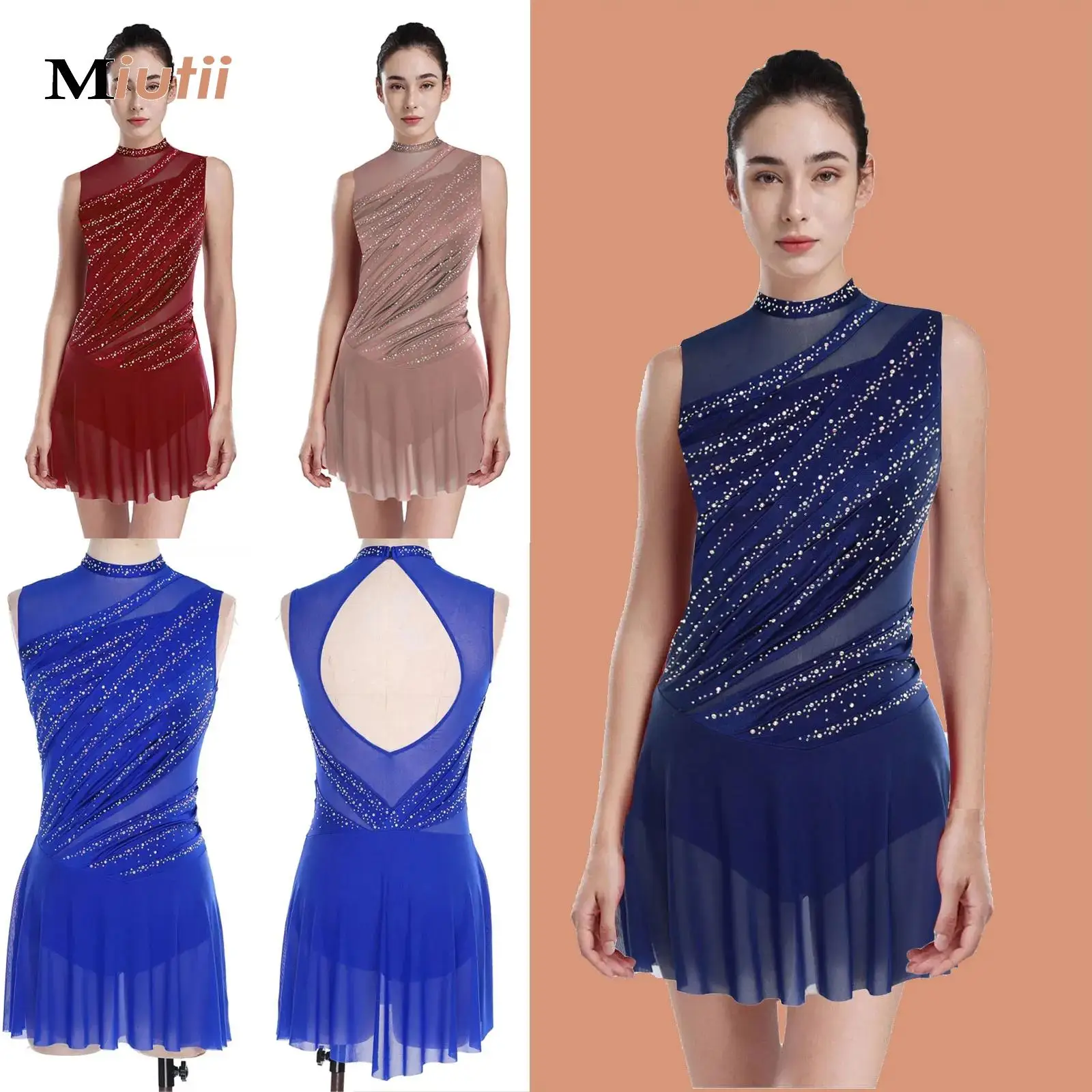 

Womens Gymnastics Latin Figure Skating Ballet Leotard Costume Sleeveless Rhinestone Bodysuit Tango Chacha Performance Dancewear