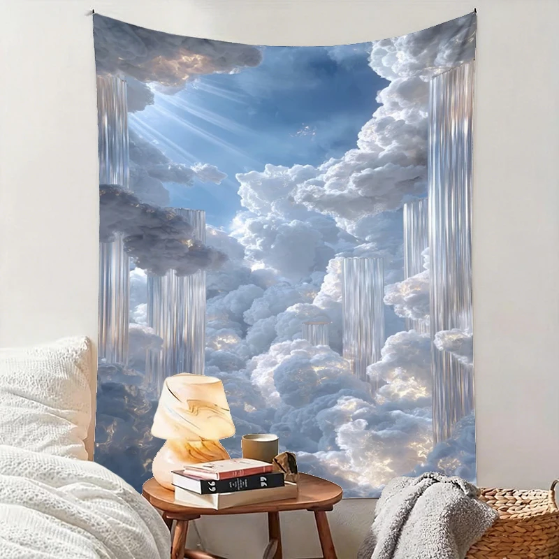 1PC Cloud Crystal Pillar Art Print Backdrop Banner, Bedroom Living Room Photo Background, Polyester, Home Decor, Wall Art