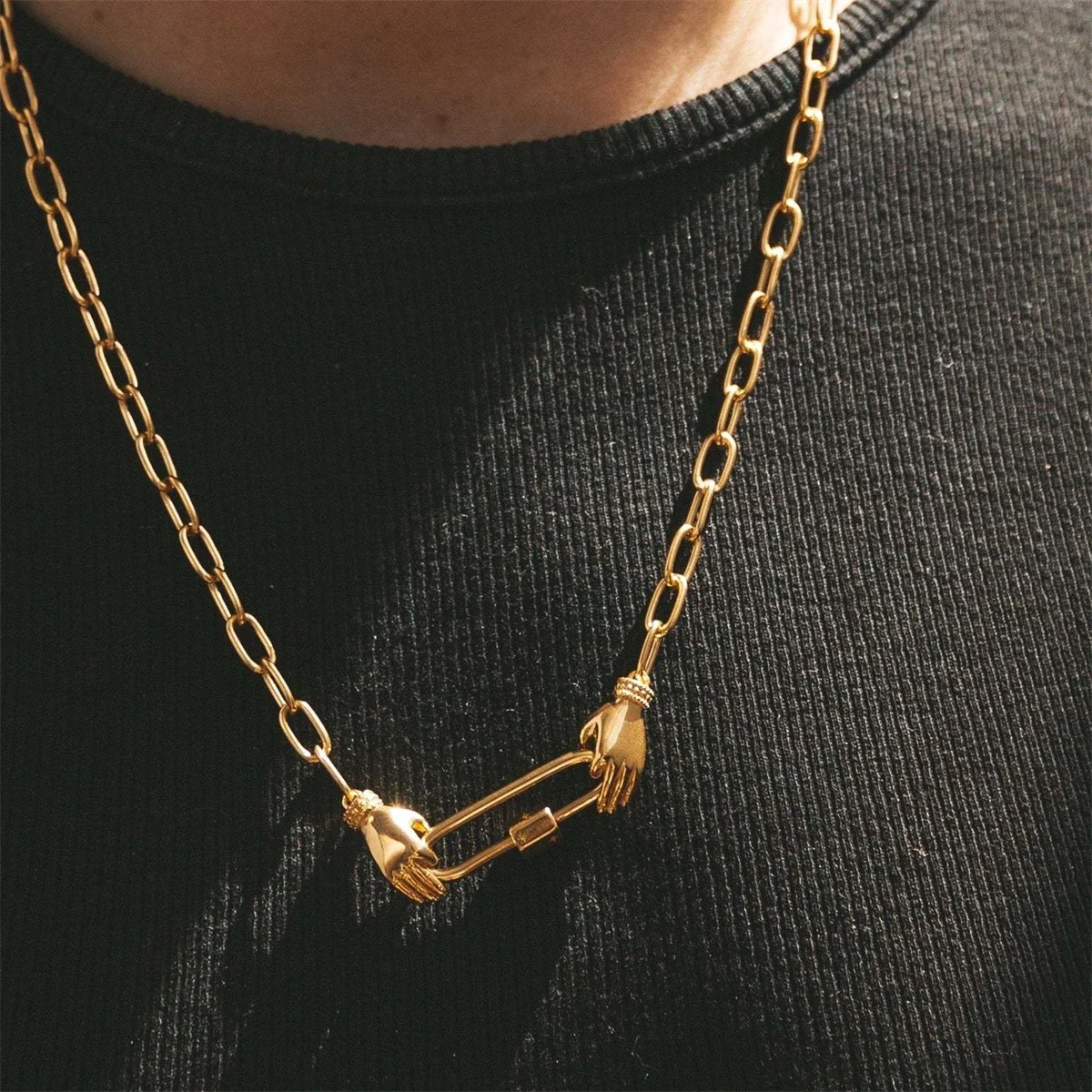 Mountaineering buckle detachable thick necklace splicing dual color personalized trend DIY chain gold-plated color preservation
