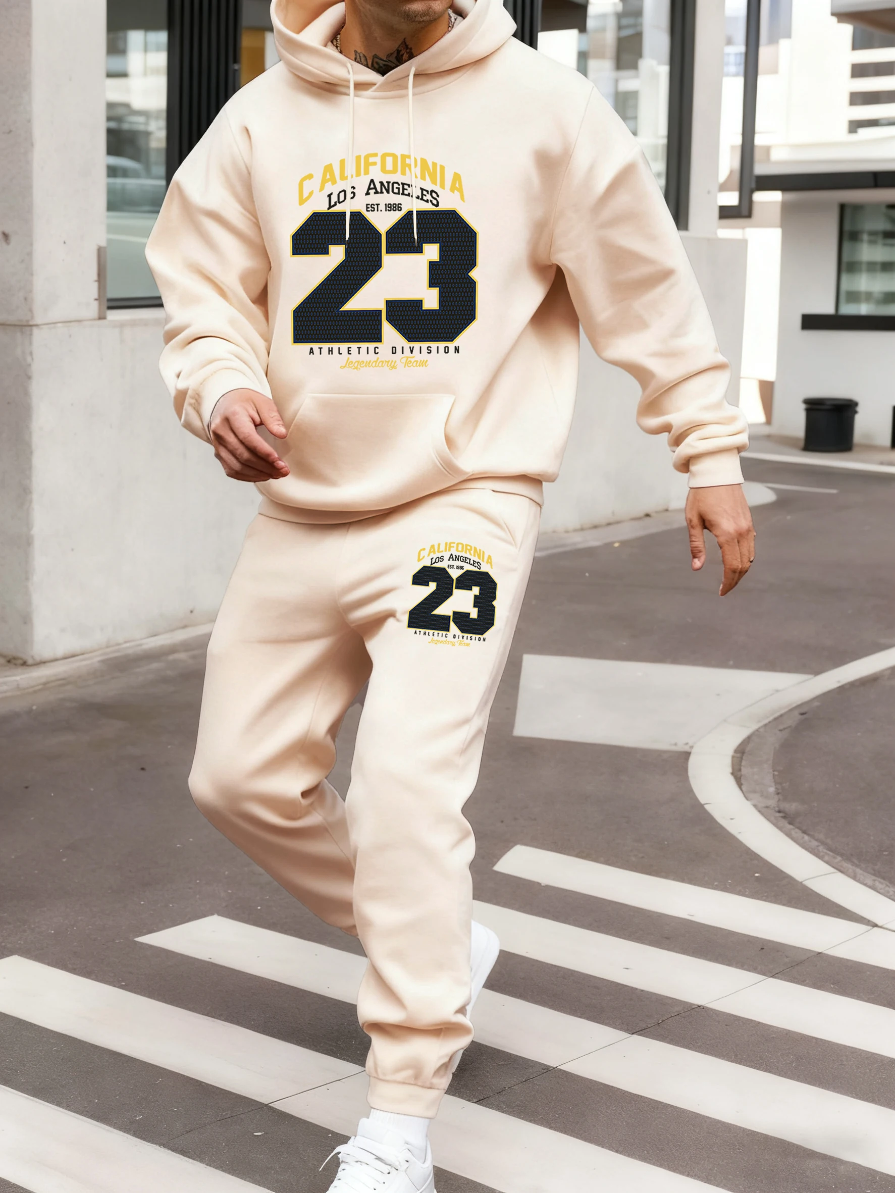 

California Athletic Division Number 23 Printed Men Hoody Set Street Pocket Pullovers Autumn Loose Jogging Pants Comfy Men'S Sets