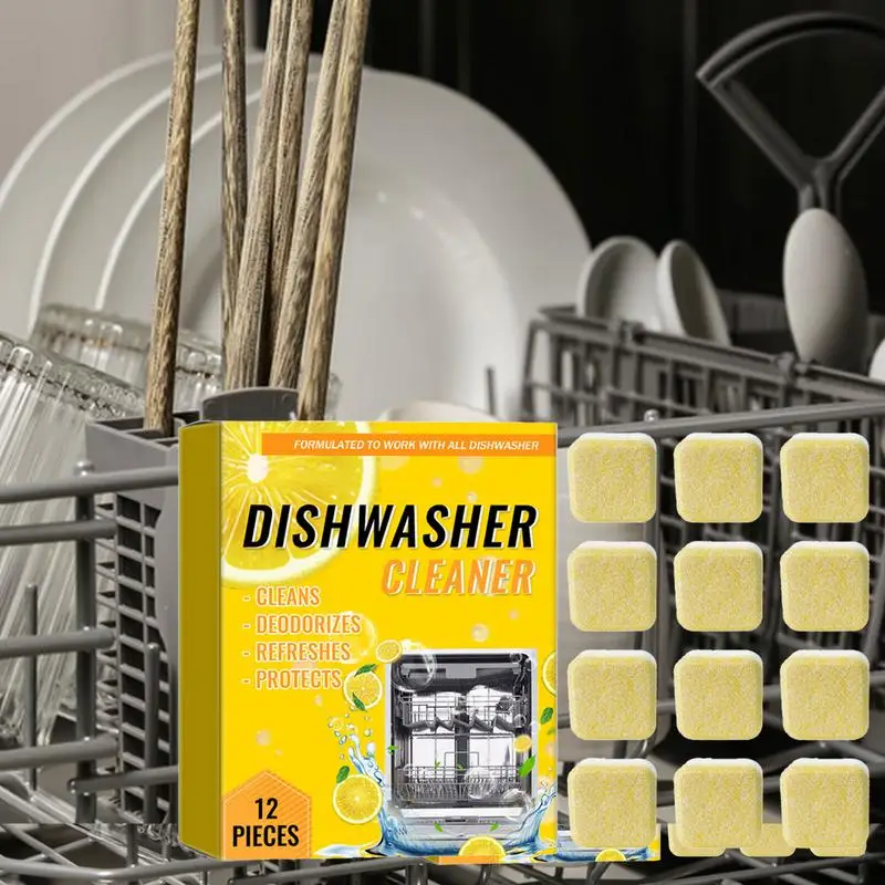 Washing Machine Cleaner And Deodorizer Eco-Friendly Dishwasher Tablets 12pcs Dishwasher Dirt Remove Deep Cleaning Descaler Odor