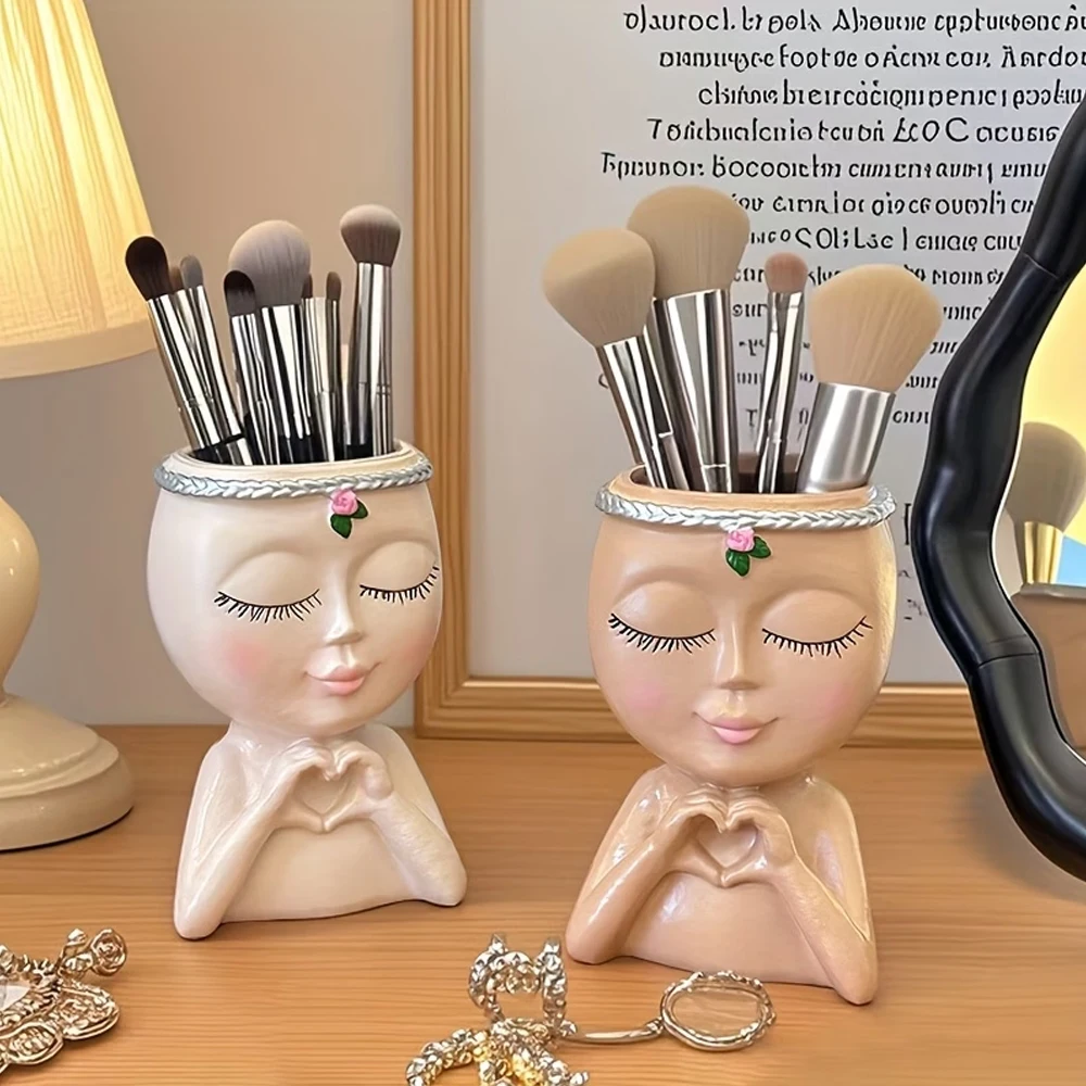 1-teiliges Aufbewahrungsregal für Make-up-Pinsel und Augenbrauenpinsel, aus Kunstharz, luxuriöses, modernes, kreatives Halbkörper-Aufbewahrungsregal, geeignet für die Aufbewahrung von Kosmetika und Badezimmerartikeln a – Detail 3