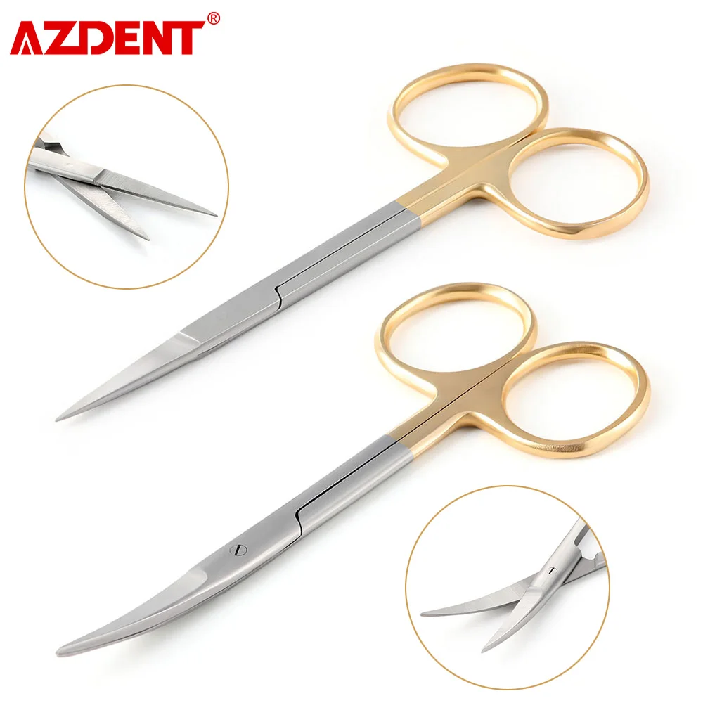 AZDENT Stainless Steel Dental Surgical Scissors Straight/Curved Tip 11.5cm Surgical Forceps Dentist Tools Dentistry Instrument