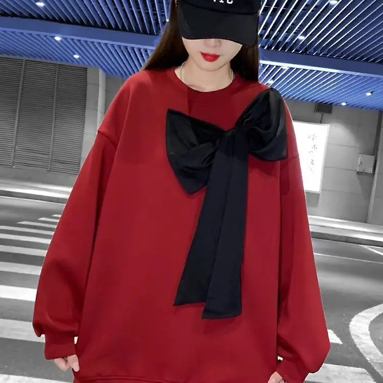 Autumn/Winter New Year Red Sweater Women's Sweet Aging Two Piece Set Half Body Skirt   sweatshirt  hoodies women