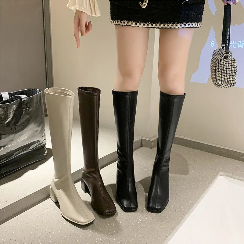 Winter New Casual Fashion Women\'s Elastic Skinny Boots Solid Color Thin Temperament Fashion Boots Large Size Knight Boots