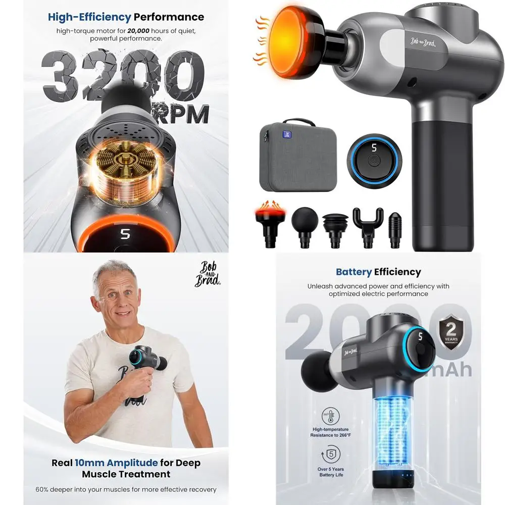 

Улучшенный нагревом ударный массажный пистолет для глубоких тканей для спортсменов и облегчения боли, электрический ручной массажер для мышц спины, шеи,