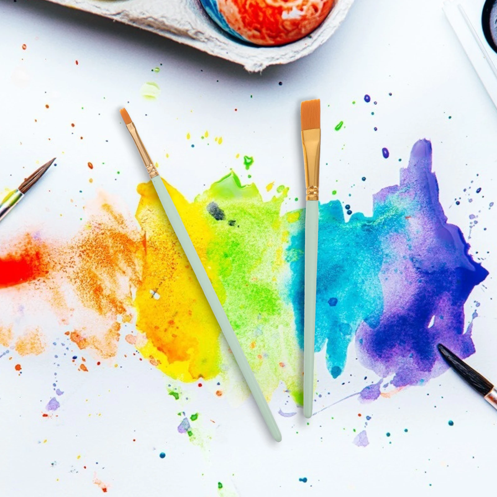 

1 set Paint Brush Set Nylon Watercolor Brushes Flat Aluminum Handle Durable Bristles Easy Clean Art Craft DIY Painting for Kids