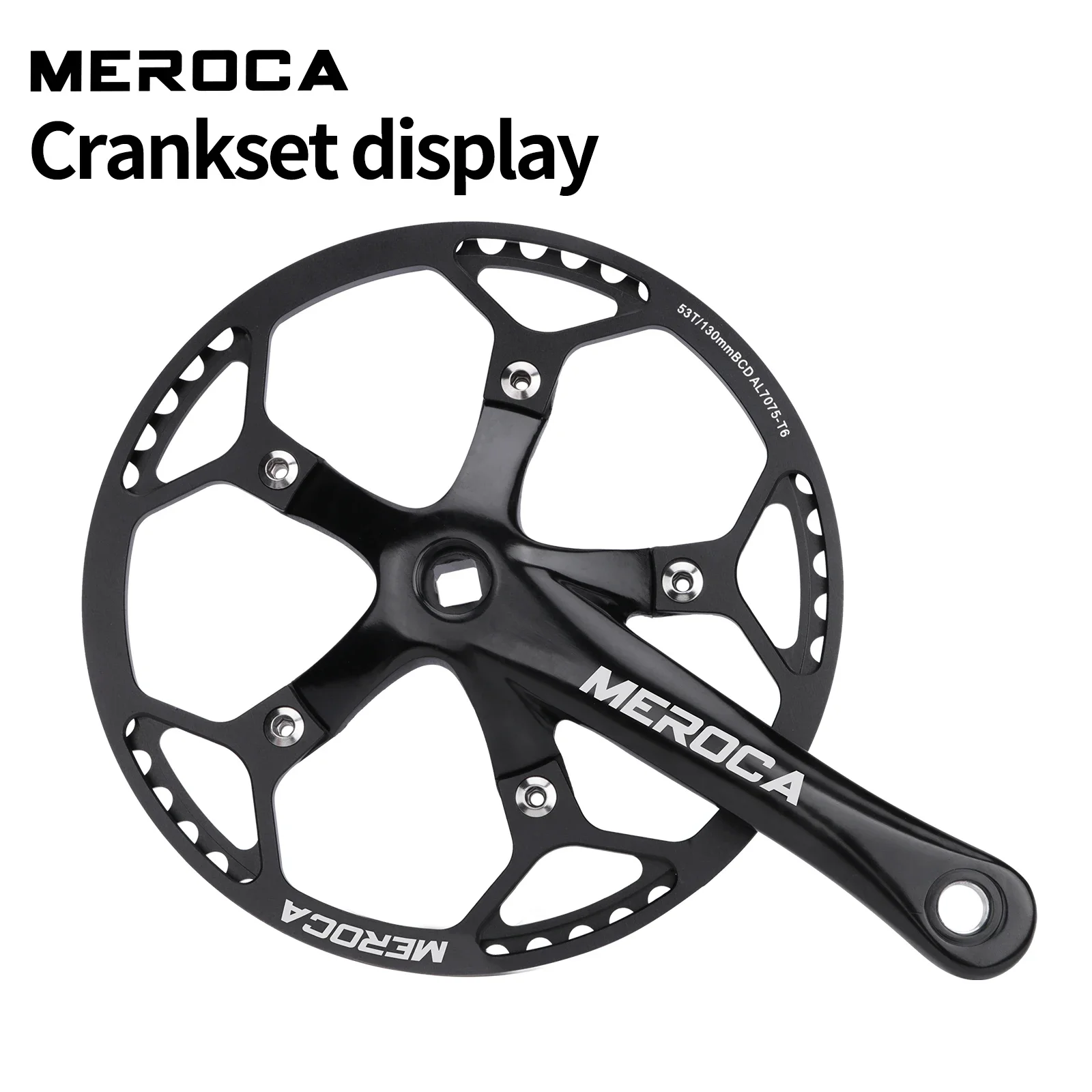 MEROCA Folding Bicycle Crankset Wide and Narrow Teeth 130BCD Chainring 58T/56/53/47/45 Square Hole 170mm 130BCD 5claw Crank view 5