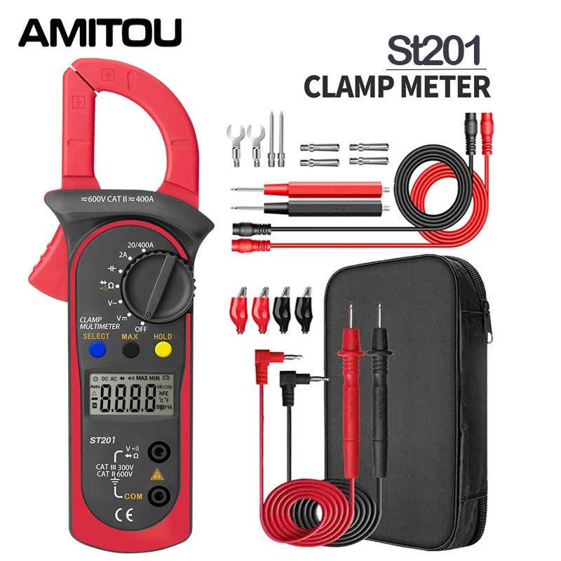 AMITOU ST201 Digital Professional Clamp Meter 1999 Counts AC/DC Voltmeter Ammeter  Electrician Clamp Diode Ohm Multi Tester