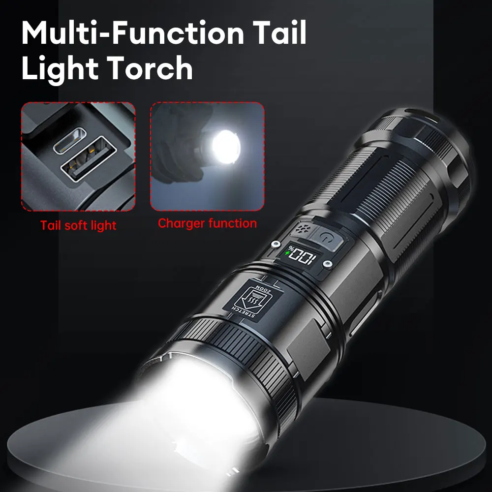 1000M Led Flashlight USB Rechargeable 9000Mah Flashlight 35000Lm High Power XHP360 Flashlight Zoom Tactical Lantern