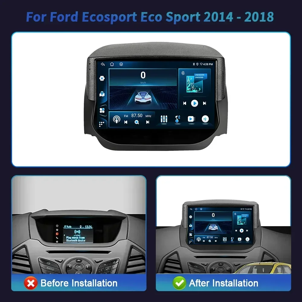 For Ford Ecosport Eco Sport 2014-2018 Car Wireless BT Carplay Radio Android 14 Multimedia 4G GPS Navigation Touch Screen Stereo