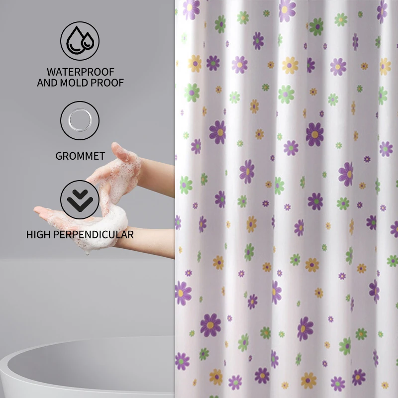 High-Quality Elegance Purple Flowers Shower curtain With Hooks Waterproof Mildew Resistant PEVA Curtains Bathroom Curtain