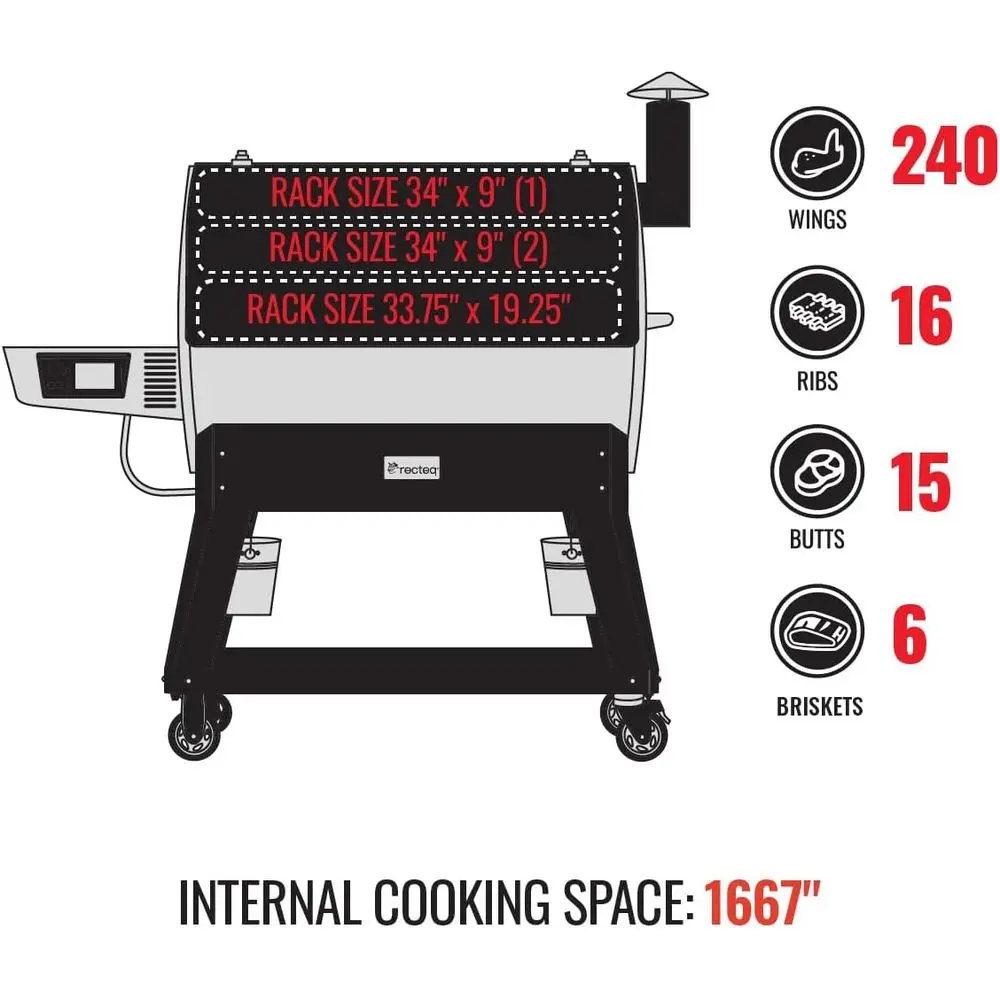 Premium 1600 Wood Pellet BBQ Smoker with Wi-Fi Smart Grill, 1667 Sq. In. Cooking Area, 40 lb Hopper