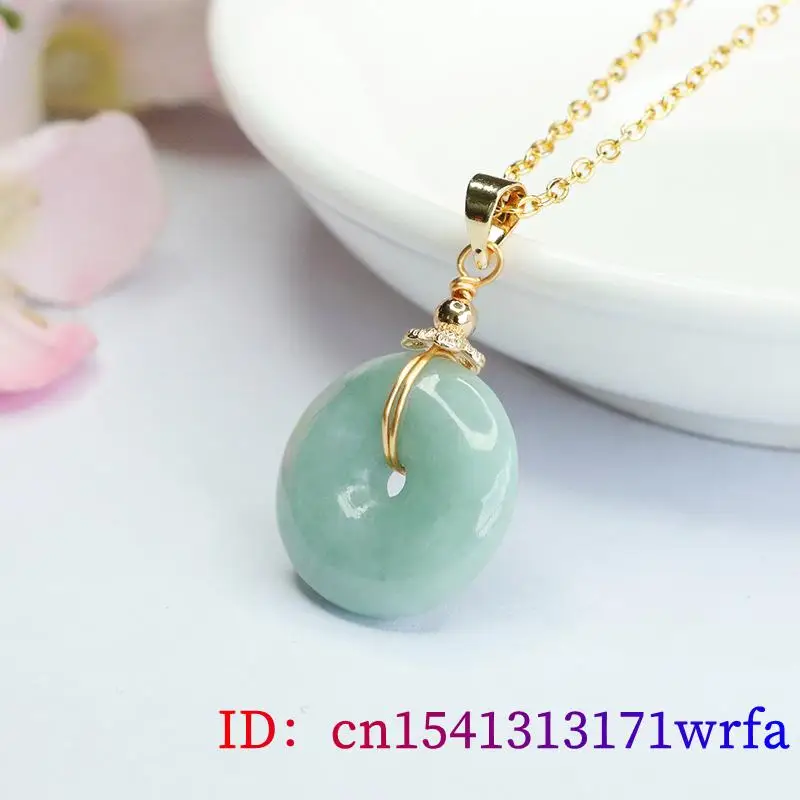 Green Myanmar Jade Donut Pendant Necklace Talismans Amulet Real Burmese Jadeite Luxury Designer 18K Gold Plated Natural Jewelry