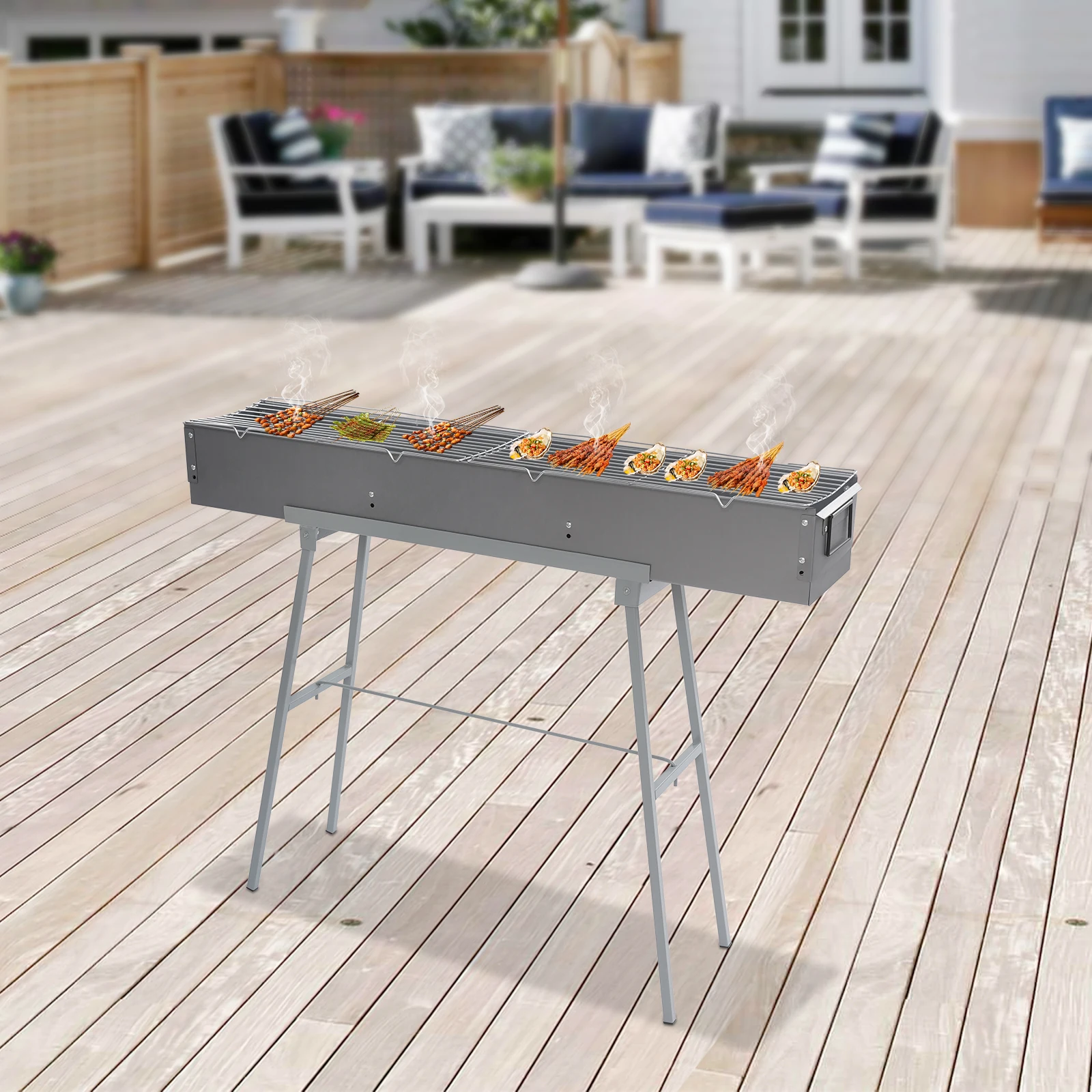 

Portable BBQ Grill, Foldable Camping Barbecue Grill, Charcoal Grills with Grill Meshes for Picnics, Beach, Party