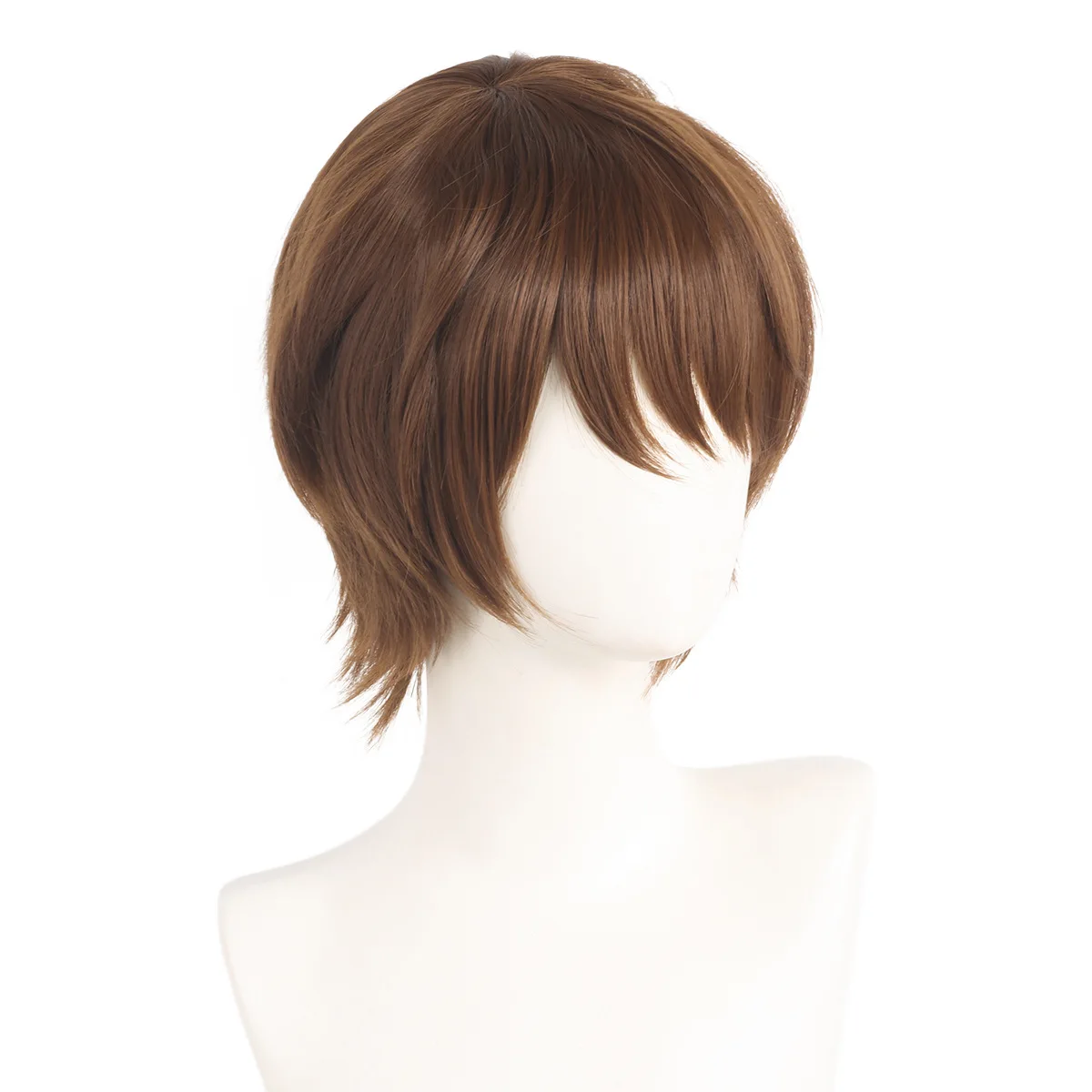 Synthetic Short Brown Wig Natural Hairline Middle Part for Cosplay Party Daily Wear Heat Resistant