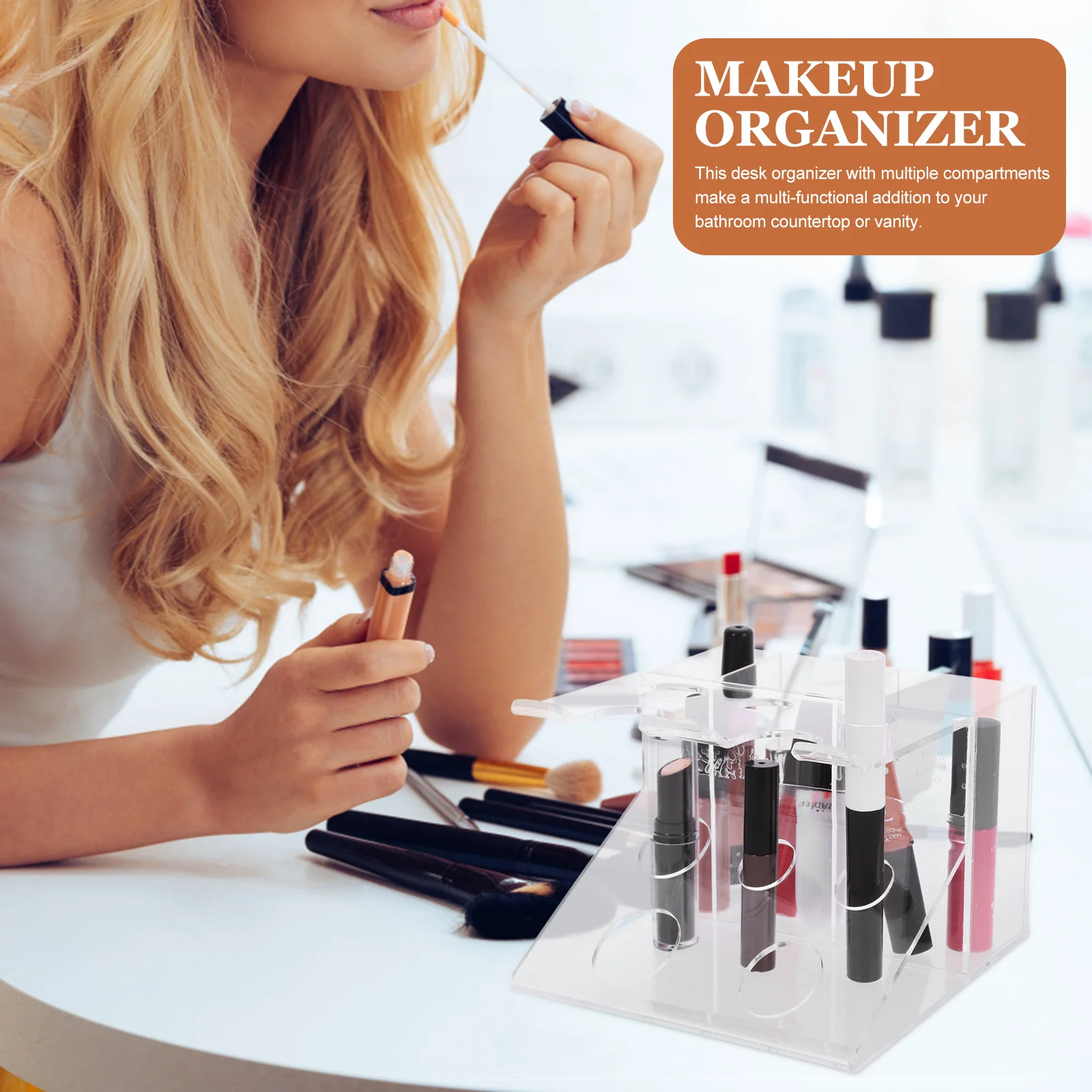 

Modern Clear Desktop Organizer for Cosmetics and Shaving Essentials Compact Bathroom Counter Storage Solution Makeup Brush