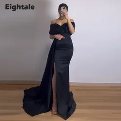 Eightale Black Evening Dresses for Wedding Party Off Shoulder Satin Customized Mermaid Arabic Formal Celebrity Prom Party Gowns