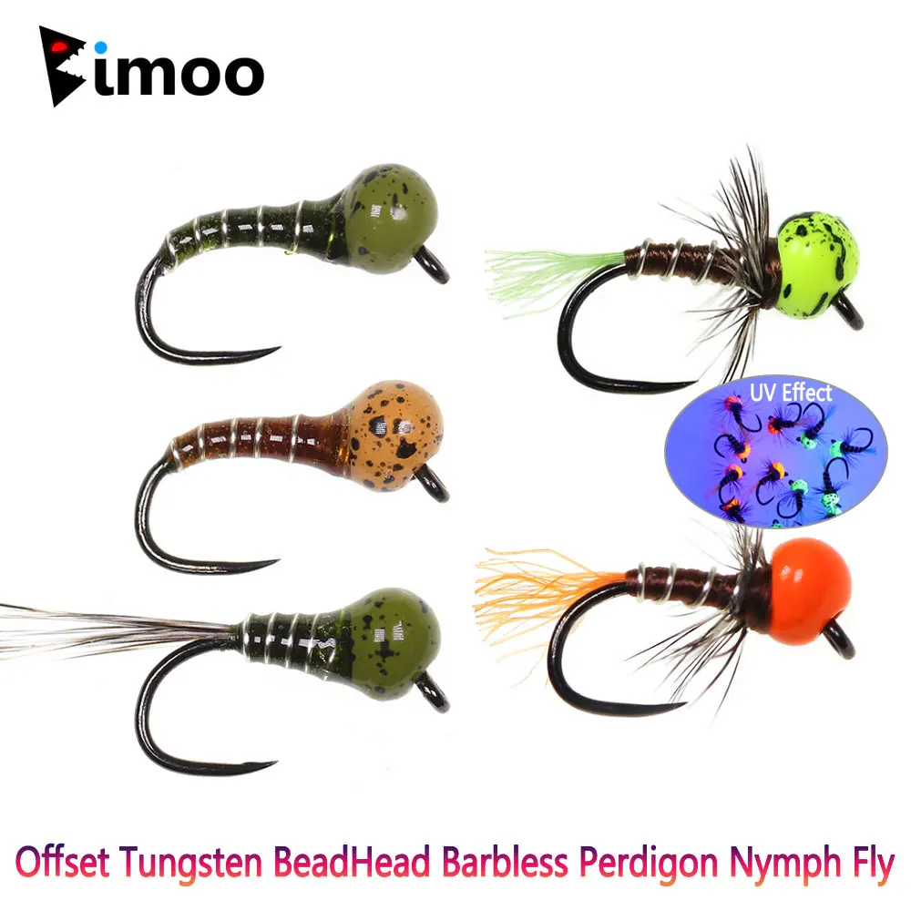 Bimoo 6PCS #20 Mottled or UV Offset Tungsten Bead Head Barbless Perdigon Nymph Fast Sinking Wet Insect Bait Trout Fishing Lure