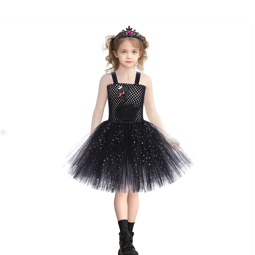 

2026 New Black Swan Princess Puffy Skirt Children's Halloween Animal Performance Costume Girls Role Play Traditional Ethnic S...
