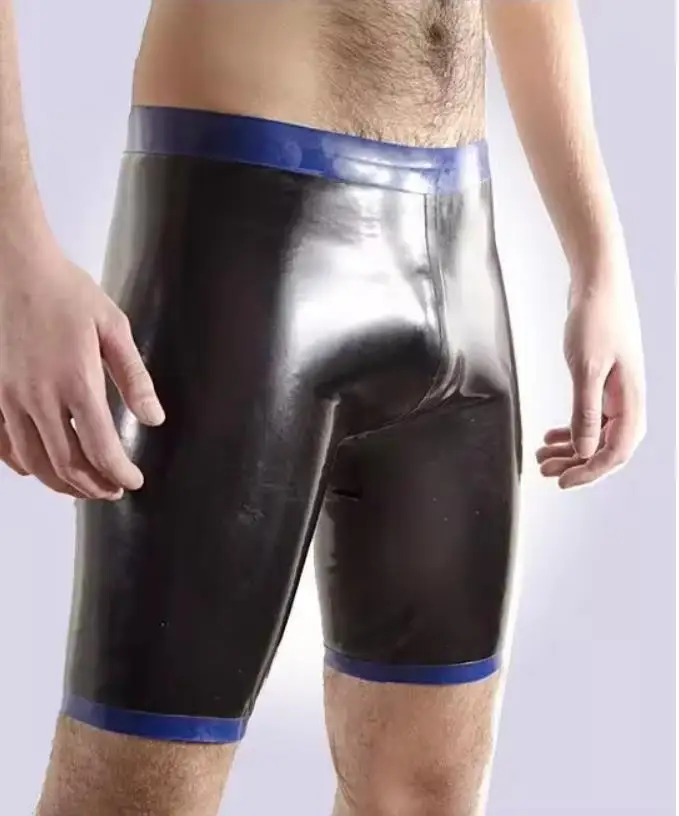 

Латексные шорты Резиновые пятые брюки до колена с синей отделкой