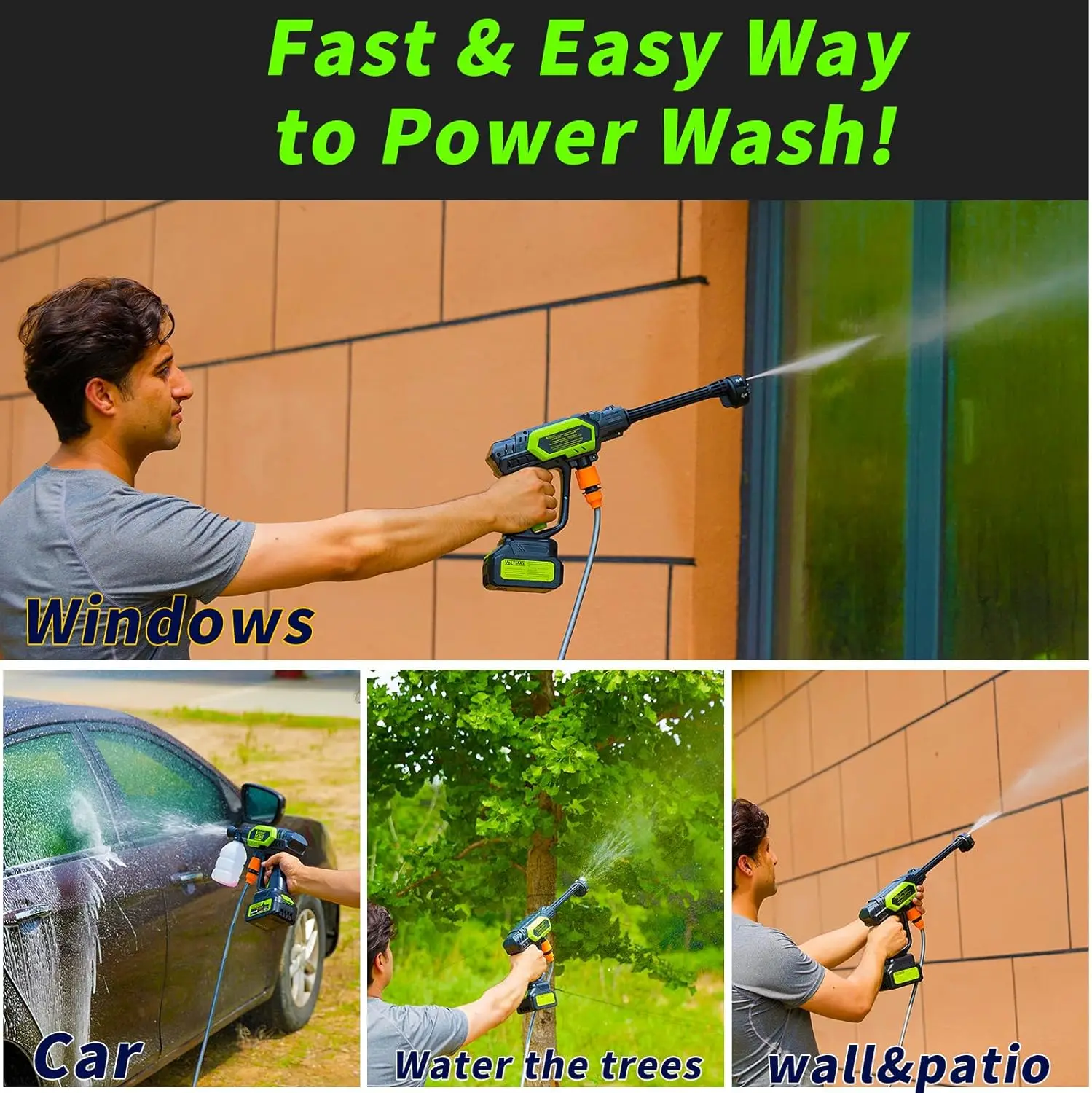 غسالة الضغط اللاسلكية Rookoor Prime، بخاخ محمول يعمل بالبطارية مع فوهة 6 في 1، مصدر مياه مزدوج، خرطوم 16 قدم #4