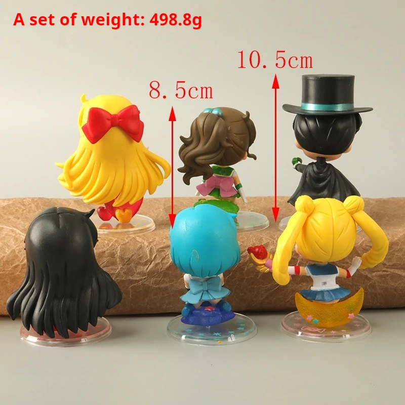 6pcs Q Version Sailor Anime Figure Moon Mercury Mars Jupiter Venus Uranus Neptune Pluto Chiba Mamoru Pvc Figures Toys Model