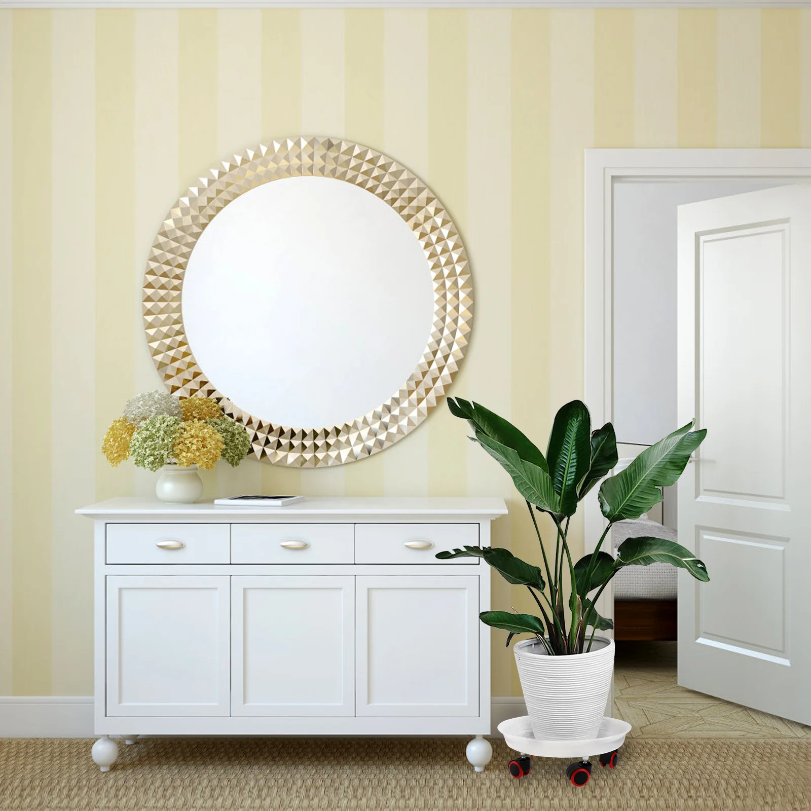 1 قطعة صينية الزهور المتنقلة قسط الراتنج المنقولة حديقة وعاء حامل عجلات ناعمة قاعدة عالمية مصنع البليت تخزين المياه