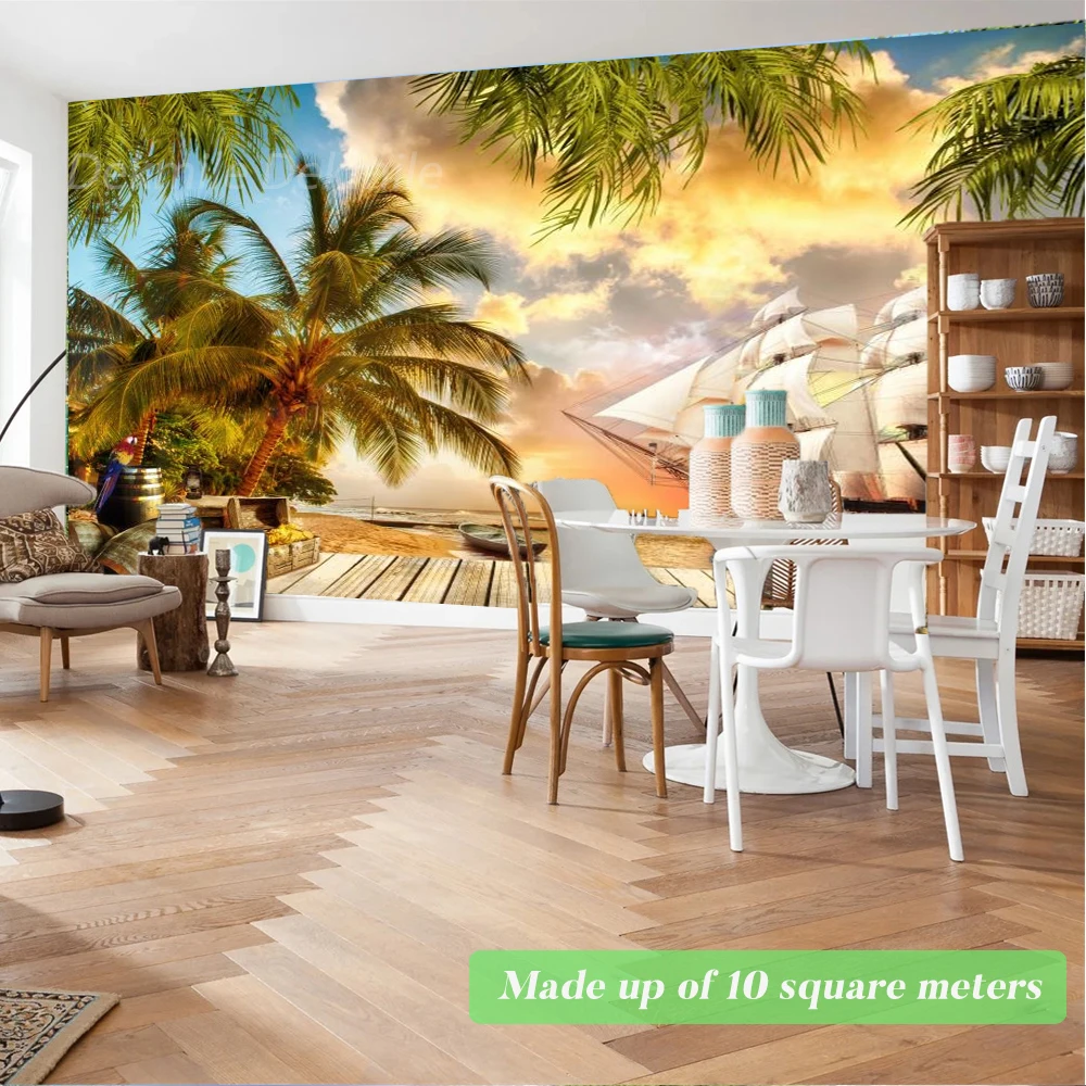 Wall Mural Beach Photowall-paper 3D Photomurals Pirate Harbor Tropical Island Wallpaper Background Living Room papel de parede